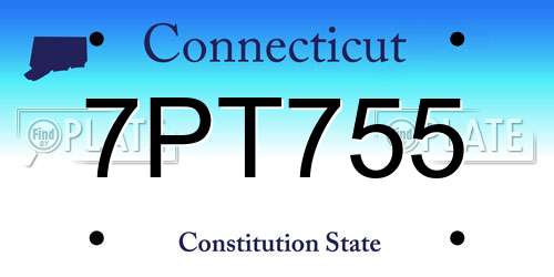 7PT755 Connecticut License Plate