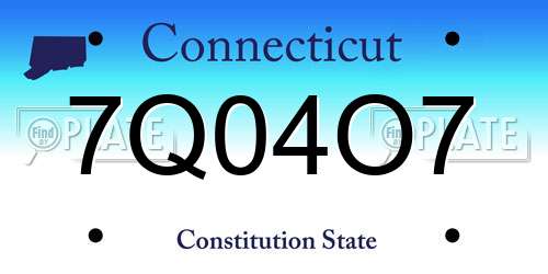 7Q04O7 Connecticut License Plate