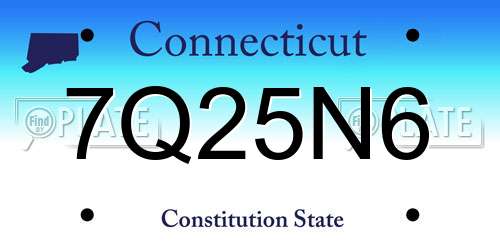 7Q25N6 Connecticut License Plate