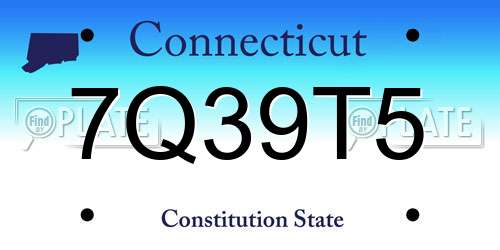 7Q39T5 Connecticut License Plate