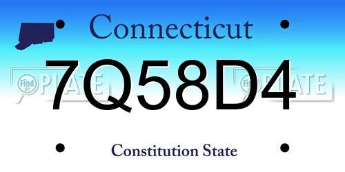 7Q58D4 Connecticut License Plate