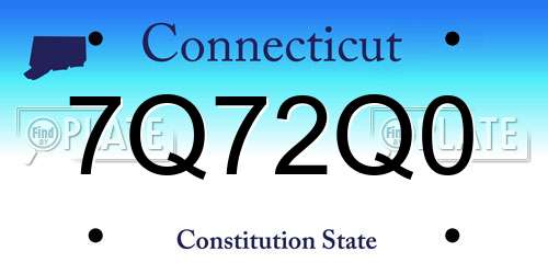 7Q72Q0 Connecticut License Plate