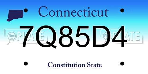 7Q85D4 Connecticut License Plate
