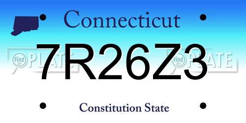 7R26Z3 Connecticut License Plate