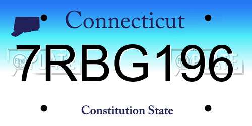 7RBG196 Connecticut License Plate