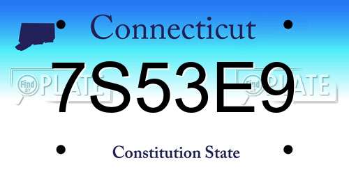 7S53E9 Connecticut License Plate