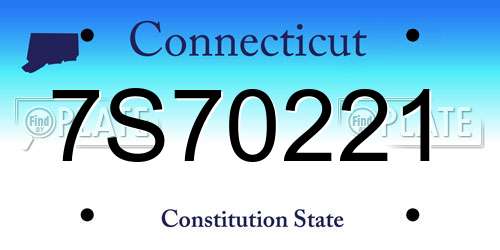 7S70221 Connecticut License Plate