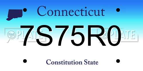 7S75R0 Connecticut License Plate