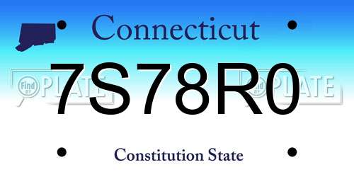 7S78R0 Connecticut License Plate