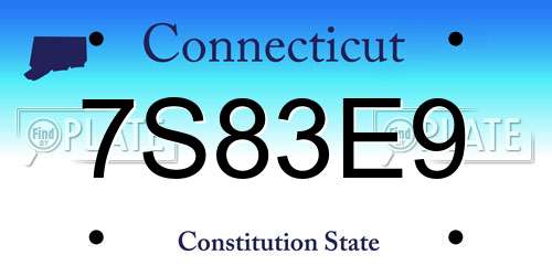 7S83E9 Connecticut License Plate