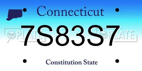 7S83S7 Connecticut License Plate