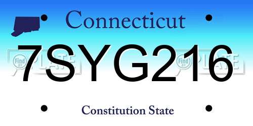 7SYG216 Connecticut License Plate