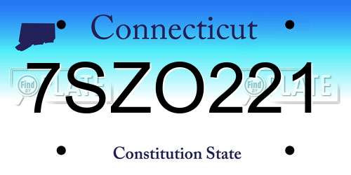 7SZO221 Connecticut License Plate
