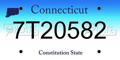 7T20582 Connecticut License Plate