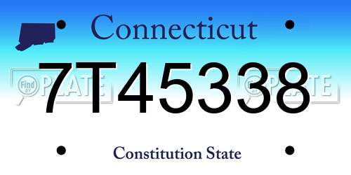 7T45338 Connecticut License Plate
