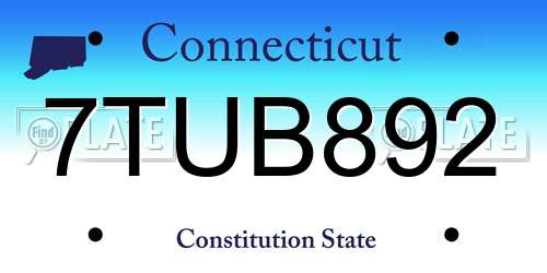 7TUB892 Connecticut License Plate
