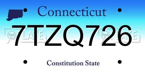 7TZQ726 Connecticut License Plate