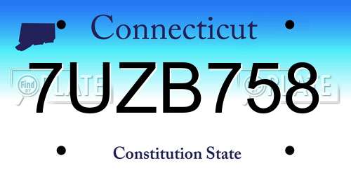 7UZB758 Connecticut License Plate
