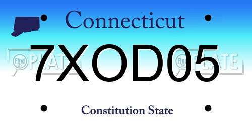 7XOD05 Connecticut License Plate