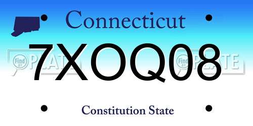 7XOQ08 Connecticut License Plate