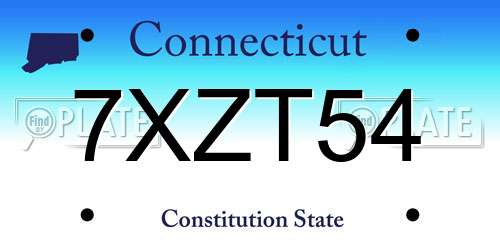7XZT54 Connecticut License Plate