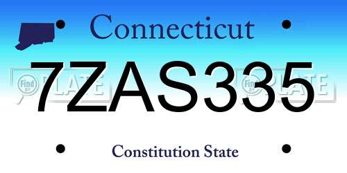 7ZAS335 Connecticut License Plate