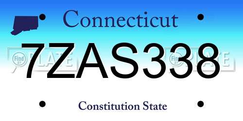 7ZAS338 Connecticut License Plate