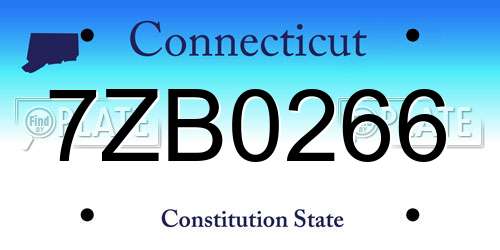 7ZB0266 Connecticut License Plate