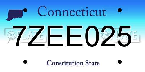 7ZEE025 Connecticut License Plate