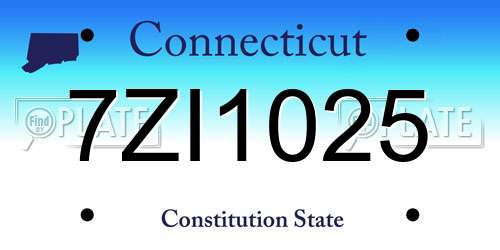 7ZI1025 Connecticut License Plate