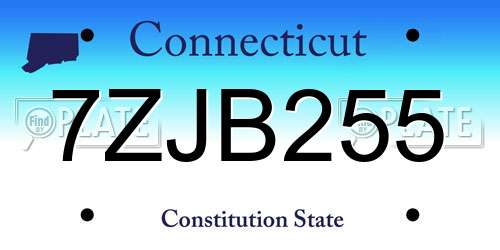 7ZJB255 Connecticut License Plate