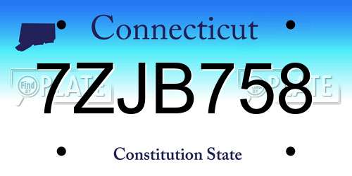 7ZJB758 Connecticut License Plate