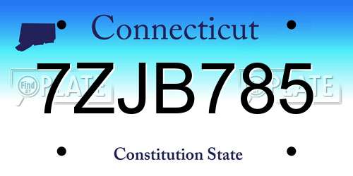 7ZJB785 Connecticut License Plate