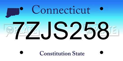 7ZJS258 Connecticut License Plate