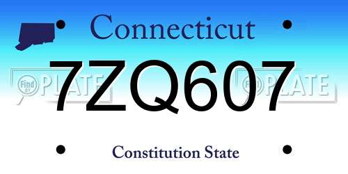 7ZQ607 Connecticut License Plate