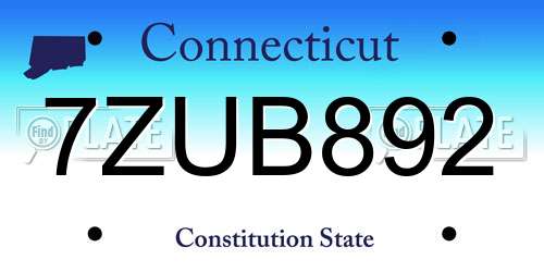 7ZUB892 Connecticut License Plate