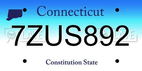 7ZUS892 Connecticut License Plate