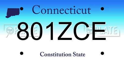 801ZCE Connecticut License Plate