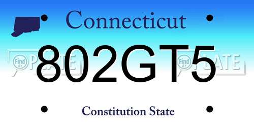 802GT5 Connecticut License Plate
