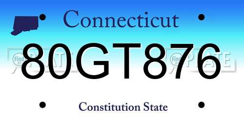80GT876 Connecticut License Plate