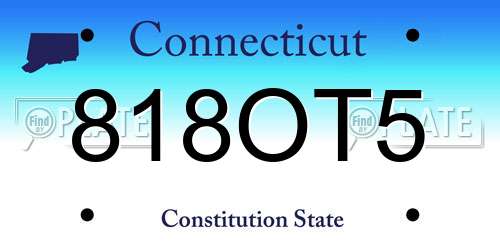 818OT5 Connecticut License Plate