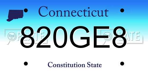 820GE8 Connecticut License Plate