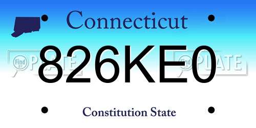 826KE0 Connecticut License Plate
