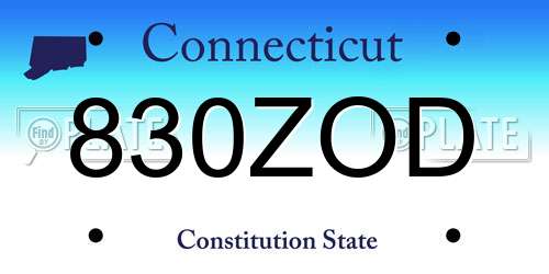 830ZOD Connecticut License Plate