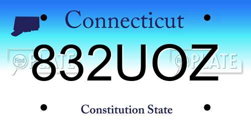 832UOZ Connecticut License Plate