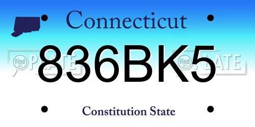 836BK5 Connecticut License Plate