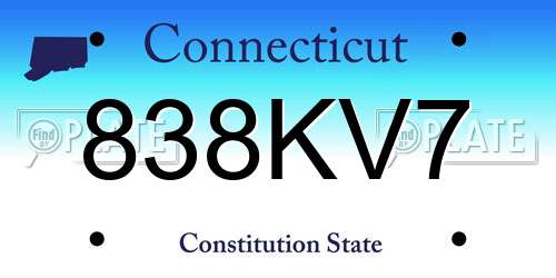 838KV7 Connecticut License Plate