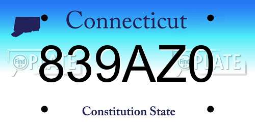 839AZ0 Connecticut License Plate