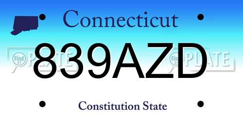 839AZD Connecticut License Plate