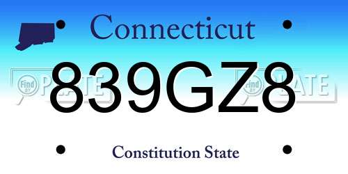 839GZ8 Connecticut License Plate